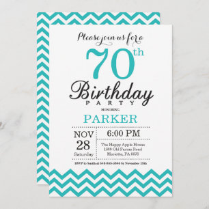 Invitation 70e anniversaire Turquoise Chevron