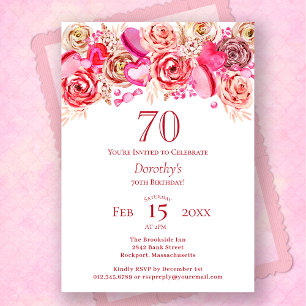 Invitation 70e anniversaire Valentine Rose Rose Coeur Tourbil
