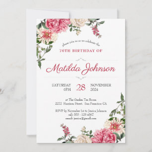 Invitation 70e anniversaire Vintage Floral Botanical Rose Rou
