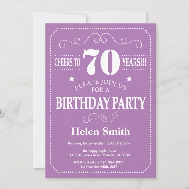 Invitation 70e anniversaire violet et blanc (Devant)