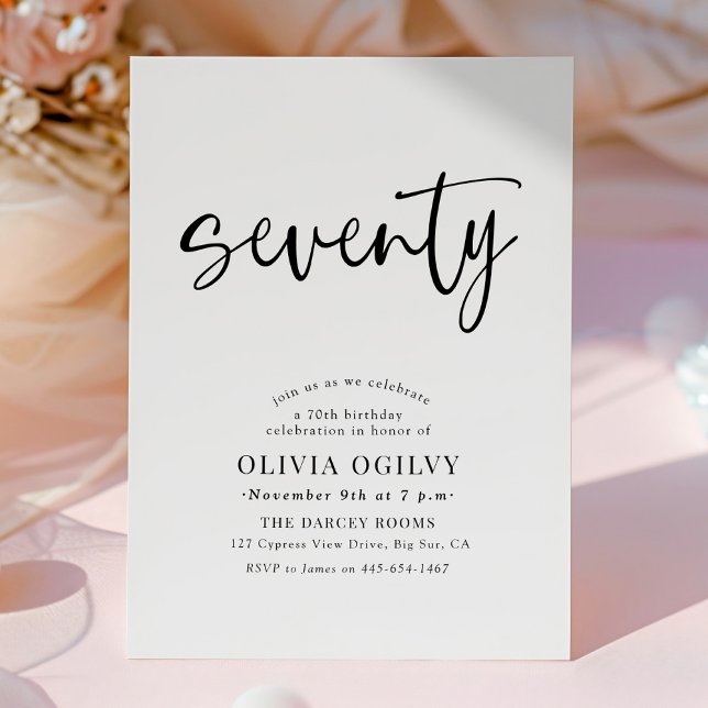 Invitation 70e B&W Anniversaire de fête Typographie de script (Créateur téléchargé)