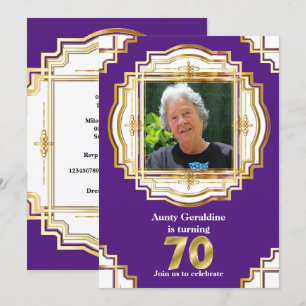 Invitation 70e cadre photo élégant or violet blanc soixante-d