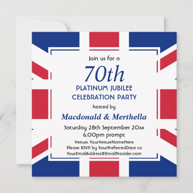Invitation 70e Célébration Platine UNION JACK (Devant)