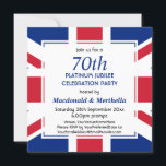 Invitation 70e Célébration Platine UNION JACK<br><div class="desc">Invitation de célébration du 70e anniversaire en platine, personnalisable et stylée, avec drapeau de l'Union Jack du Royaume-Uni sur le devant et fond bleu uni au verso. Tout le texte est PERSONNALISABLE, vous pouvez donc ajouter vos propres détails, par exemple fête de rue pour le jubilé de platine, anniversaire de...</div>