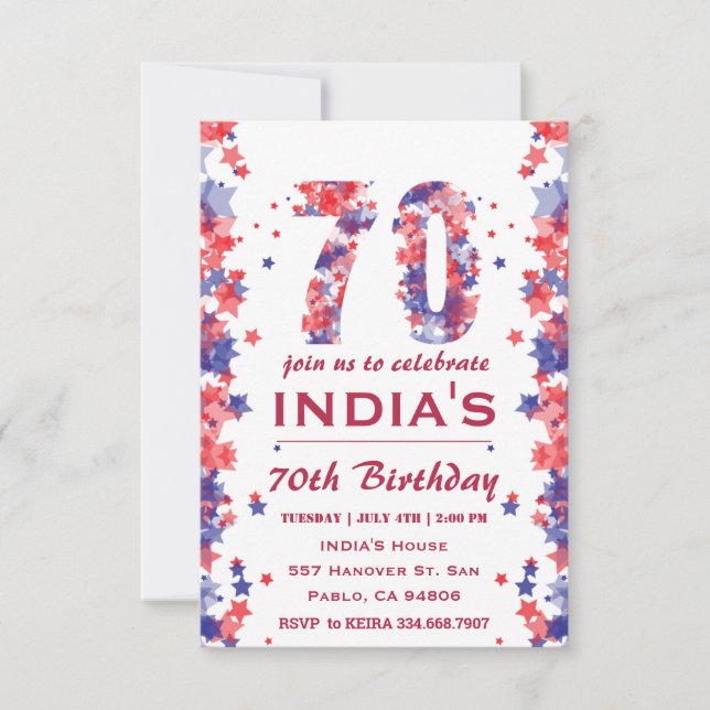 Invitation 70e fête d'anniversaire 4 juillet (Devant)