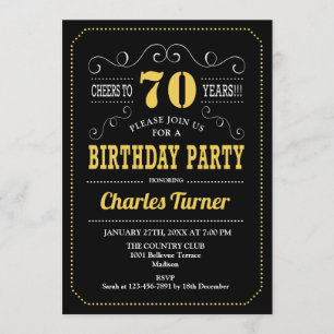 Invitation 70e fête d'anniversaire - Black Gold White
