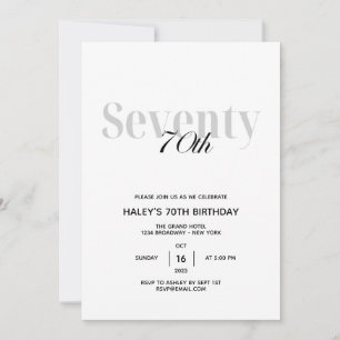 Invitation 70e fête d'anniversaire Elegant chic noir et blanc