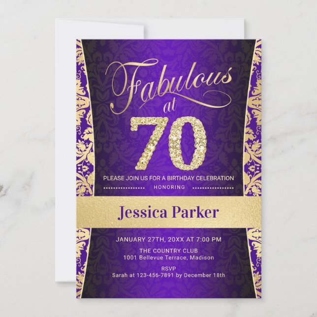 Invitation 70e fête d'anniversaire - Gold Purple (Devant)