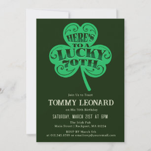 Invitation 70e fête d'anniversaire Lucky Shamrock irlandais