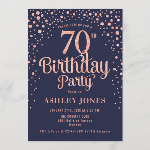 Invitation 70e fête d'anniversaire - Marine & Rose Gold