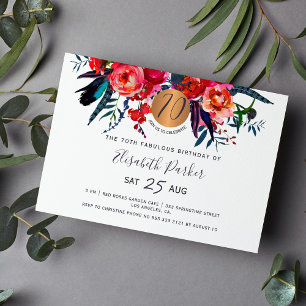 Invitation 70e fête d'anniversaire moderne bohème florale aqu