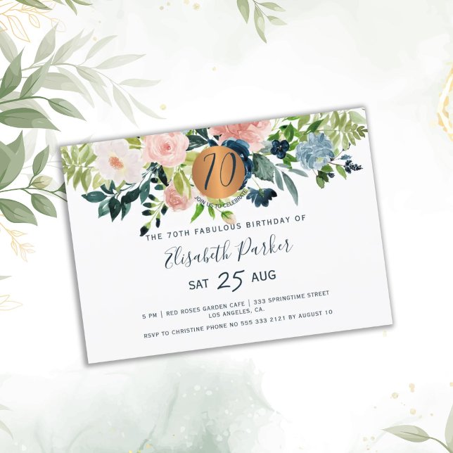 Invitation 70e fête d'anniversaire moderne de la marine flora (Créateur téléchargé)