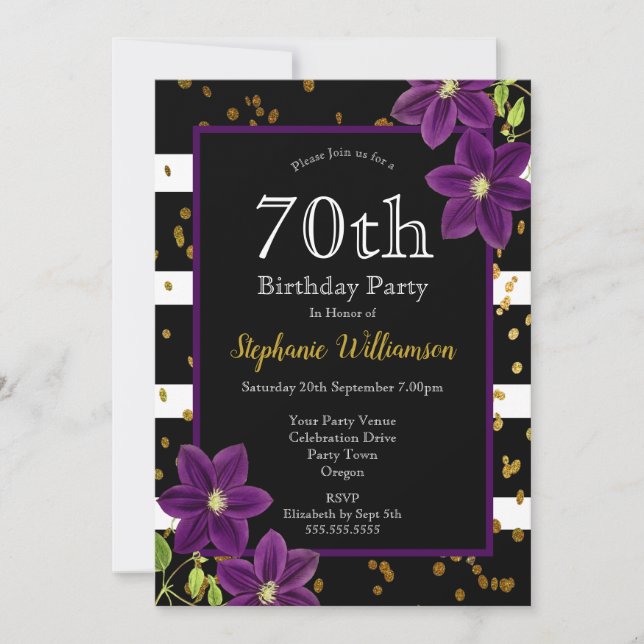 Invitation 70e fête d'anniversaire| Parties scintillant noire (Devant)