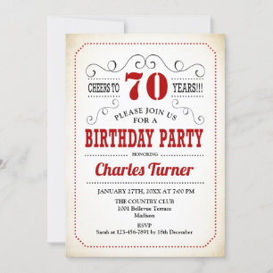 Invitation 70e fête d'anniversaire - Retro Creamy Blanc et Ro