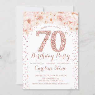 Invitation 70e fête d'anniversaire - Rose blanche or