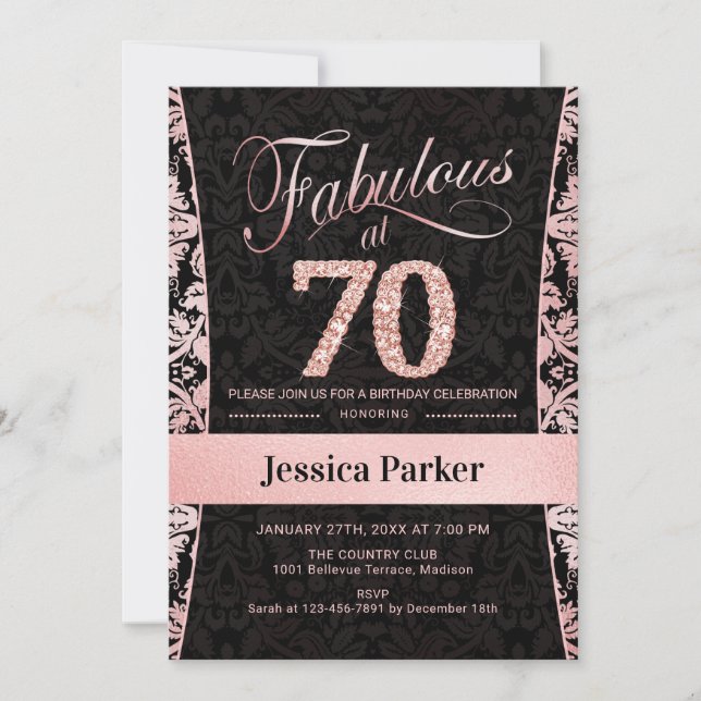 Invitation 70e fête d'anniversaire - Rose Gold Black (Devant)