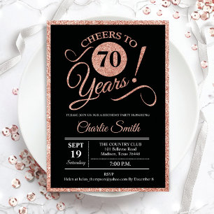 Invitation 70e fête d'anniversaire - Rose Gold Black ANY AGE