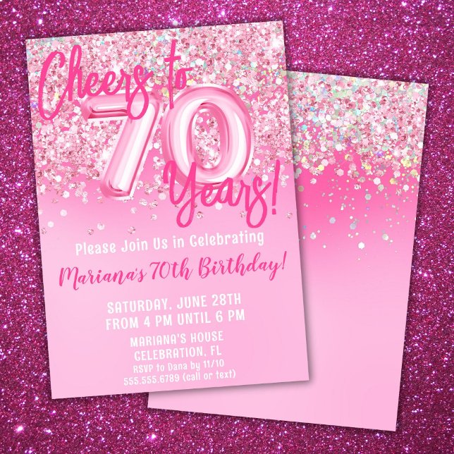 Invitation 70e Fête d'anniversaire rose pailleté (Créateur téléchargé)