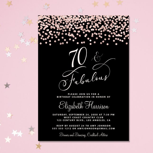 Invitation 70e fête d'anniversaire Rose Parties scintillant d (Celebrate her 70 years of sparkle with an elegant glitter birthday party invitation )