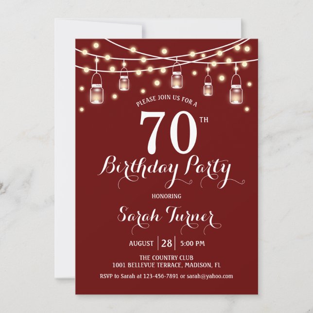 Invitation 70e fête d'anniversaire - Rouge foncé (Devant)