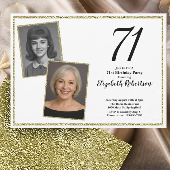 Invitation 70e photo personnalisé blanc et or (Créateur téléchargé)