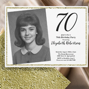 Invitation 70e photo personnalisée Blanc et Or