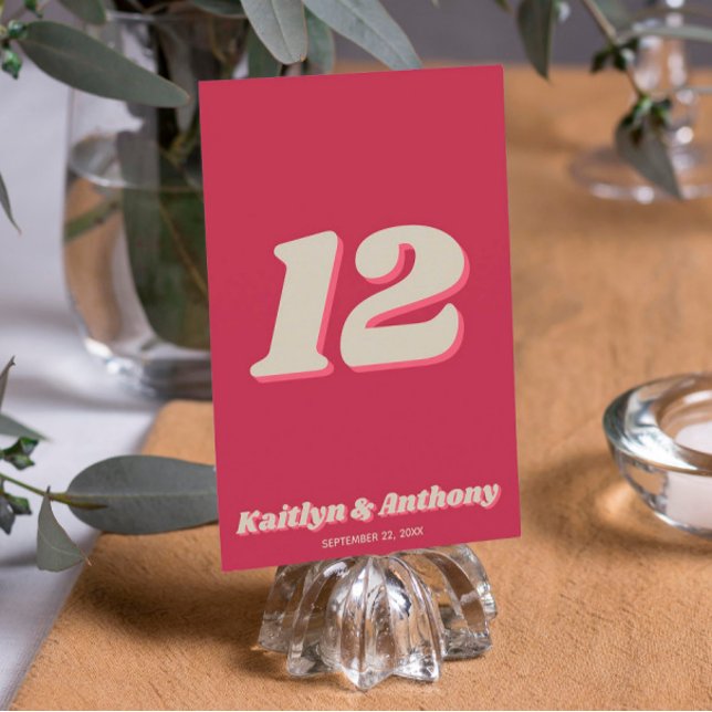 Invitation 70's Retro Super Viva Magenta Mariage Table No. (Créateur téléchargé)