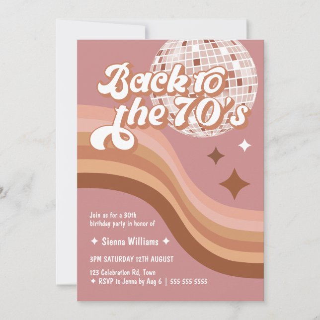 Invitation 70's Super Retro Any Age Rose Disco Ball Anniversa (Devant)