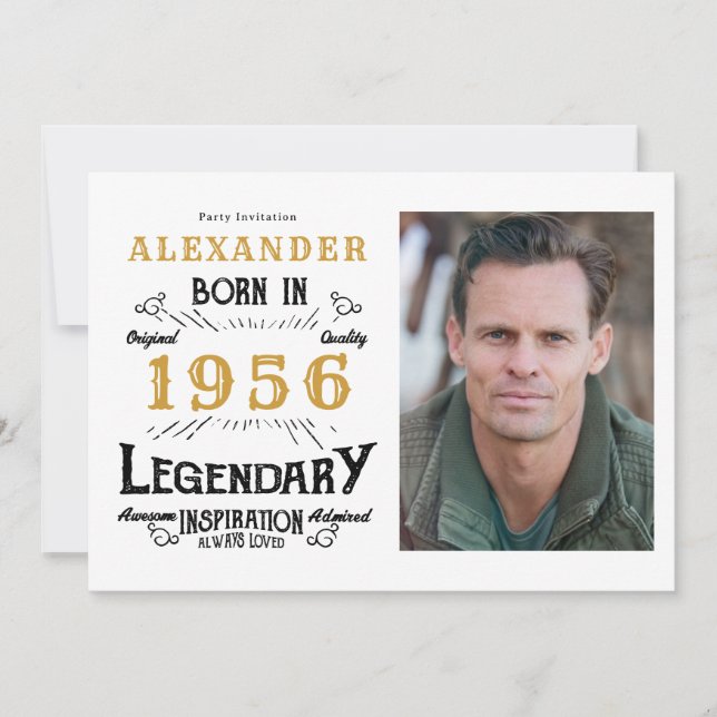 Invitation 70th Birthday 1956 Legend White & Gold Photo (Devant)