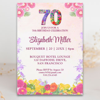 Invitation 70th Birthday Party Floral Elegant Pink Design