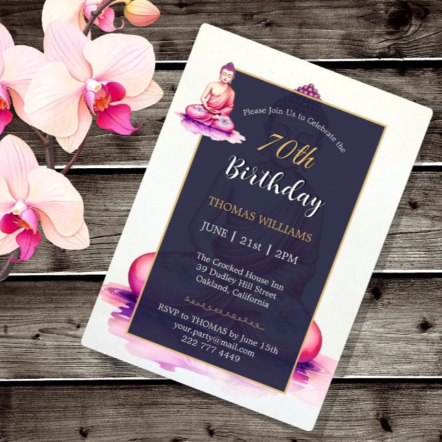 Invitation 70th Buddha Birthday, Watercolor, Meditation /Yoga (Yogini / Buddha Watercolor Birthday Card)