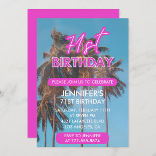 Invitation 71e anniversaire d'invitation Summer Pink Palm tre