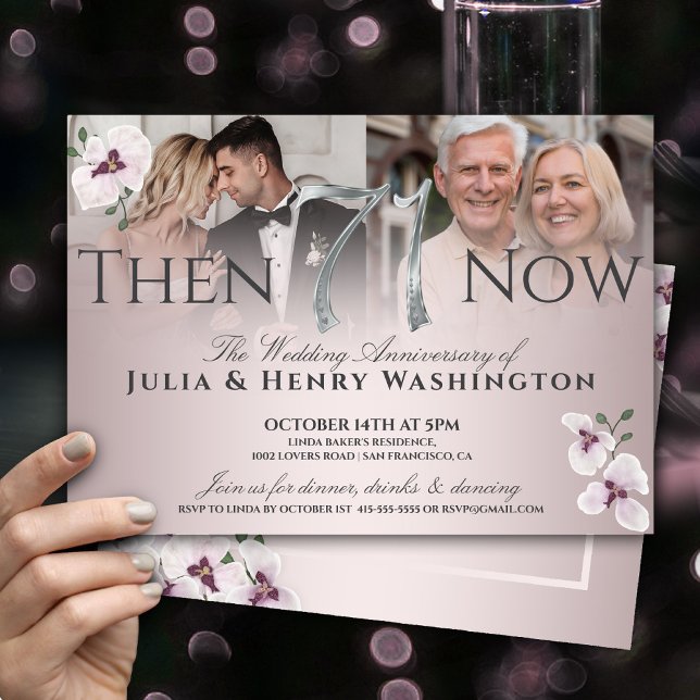 Invitation 71e Anniversaire Refined Orchid Then And Now (Créateur téléchargé)