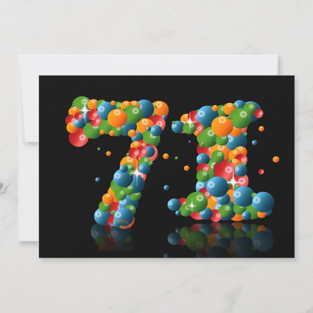 Invitation 71e fête d'anniversaire, avec bulles et balles (Devant)