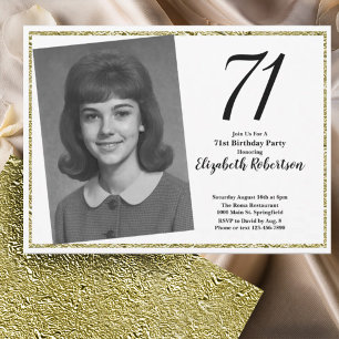 Invitation 71e photo personnalisée blanc et or