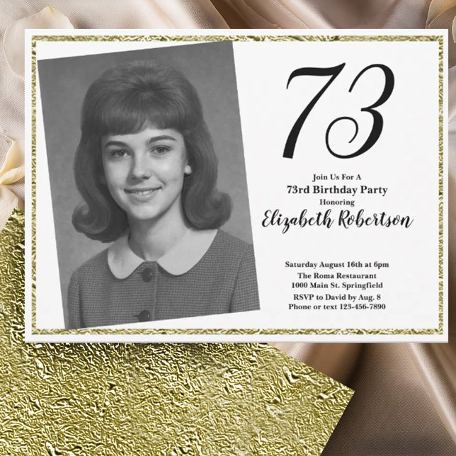 Invitation 73e Photo personnalisé blanc et or  (Créateur téléchargé)