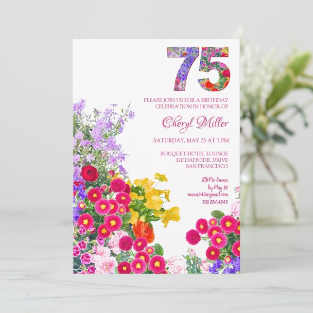 Invitation 75 Ans Elégant Jardin Floral - 75e Anniversaire (Debout devant)