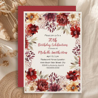 Invitation 75 ans Fleurs aquarelle Crème Bourgogne