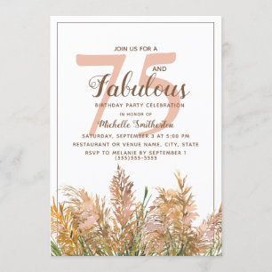 Invitation 75 Fabuleux Pampas Grass sur Blanc Anniversaire