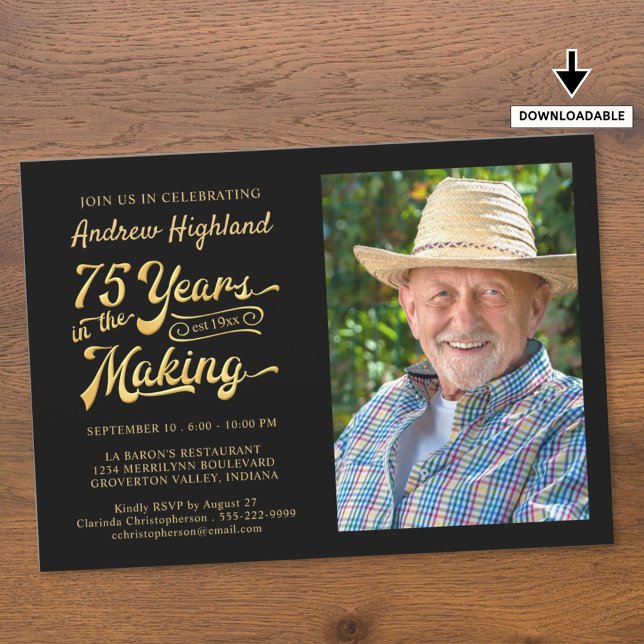 Invitation 75e anniversaire 75 ans dans l'or noir (Créateur téléchargé)