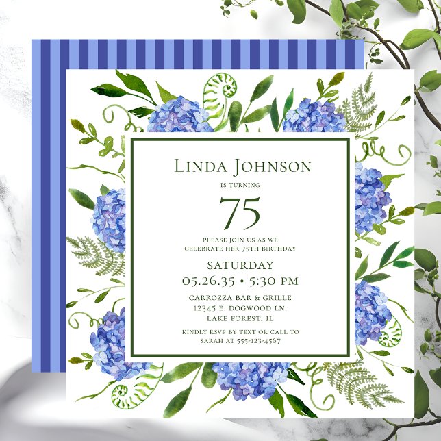 Invitation 75e anniversaire Blue Hydrangeas (Créateur téléchargé)