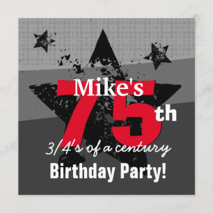 Invitation 75e anniversaire Charcoal and Red Grunge C75A1