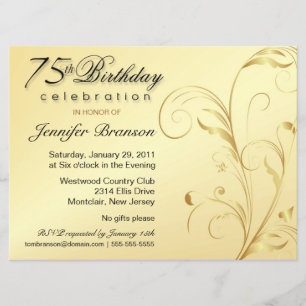 Invitation 75e anniversaire de la Surprise Party - Gold Flora