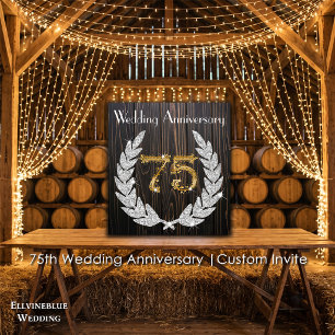 Invitation 75e anniversaire de mariage Bois rustique et or