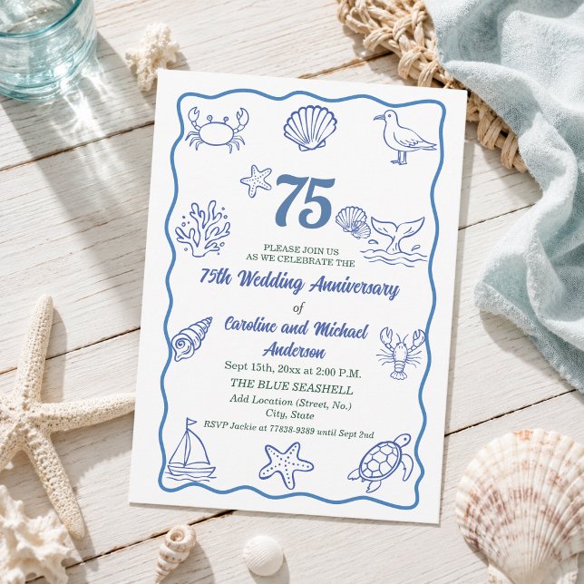 Invitation 75e anniversaire de mariage Chic Dessin à la main  (Créateur téléchargé)