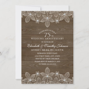 Invitation 75e anniversaire de mariage Rustique Bois Campagne