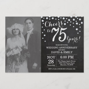 Invitation 75e Anniversaire de Mariage Tableau Noir Argent