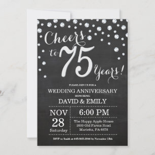 Invitation 75e Anniversaire de Mariage Tableau Noir Argent