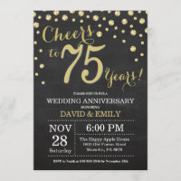75e Anniversaire de Mariage Tableau Noir et Or
