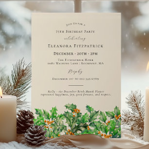 Invitation 75e anniversaire Décembre Mois de naissance Fleur